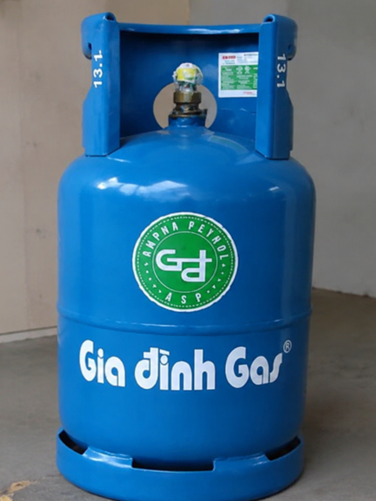 Bình gas Shell 12kg màu xanh, phù hợp cho gia đình, căn hộ và quán ăn nhỏ. Gas Bình Minh giao nhanh 15 phút, kiểm tra cân gas đầy đủ trước khi lắp đặt.