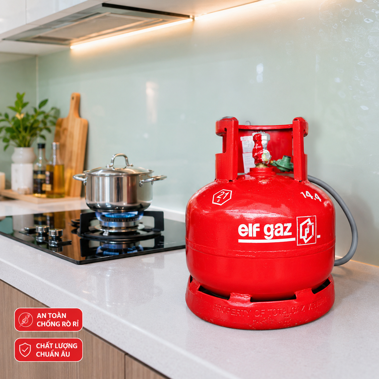 Bình Gas Elf 6kg chính hãng phù hợp cho gia đình, phòng trọ và bếp nhỏ, được Gas Bình Minh giao nhanh tận nơi tại TP.HCM.