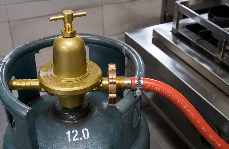 Van gas Sawana 999A lắp thực tế trên bình gas có đầu kết nối tương thích