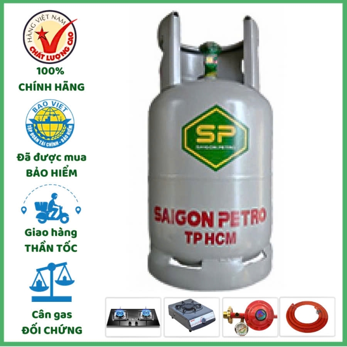 Gas Saigon Petro Xám 12kg Chính Hãng – Giao Nhanh 15 Phút, Kiểm Tra Cân Đầy Đủ